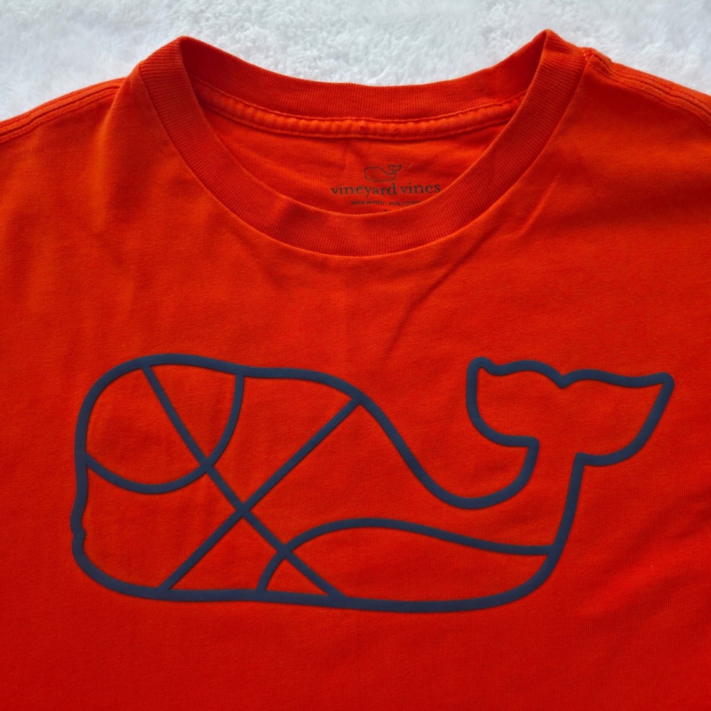 Vineyard Vines Boys T-Shirt Large 16 Orange Cotton Basketball Whale Graphic